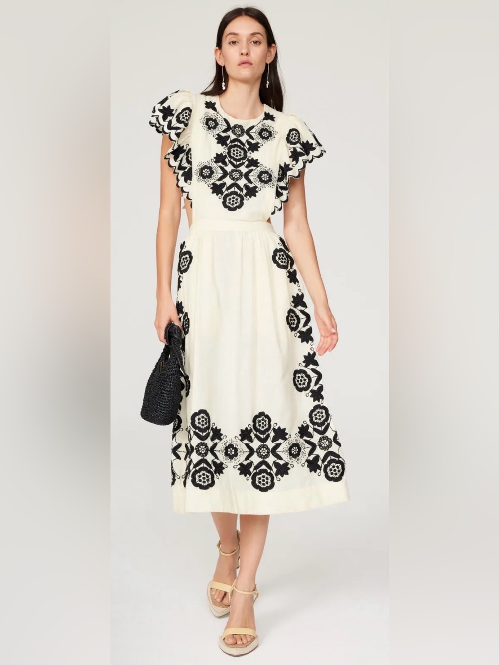 Sea New York Midi Dress with Black Floral Embroidery